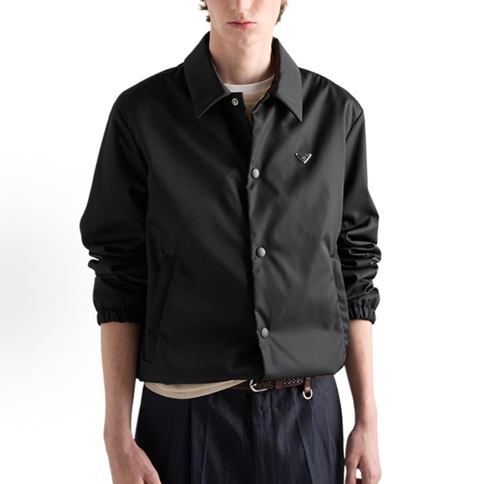 prada triangular logo plaque re-nylon padded coach jacket